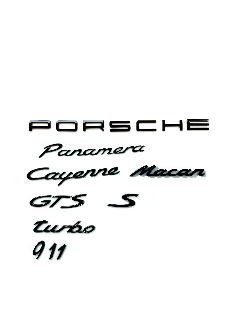 Svarta emblem porsche cayenne panamera bokstäver macan